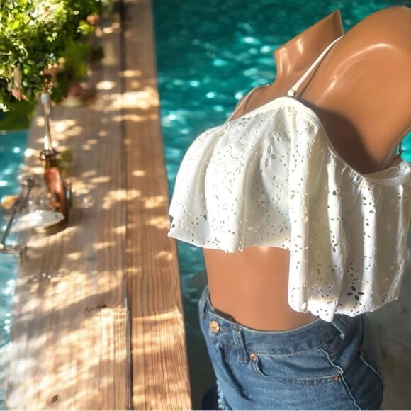 Design Lab Swimwear l Cute White bikini, Bathing Suit Top l Built in bra l L - Picture 3 of 10